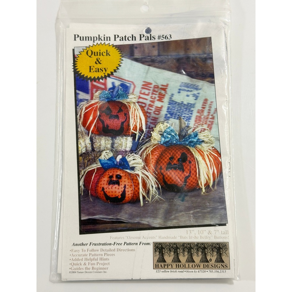 Happy Hollow Designs Pumpkin Patch Pals Pattern OS Orange Jack-O-Lantern #563